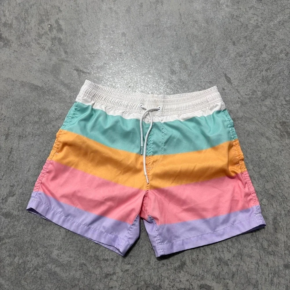 Maamgic Striped Swim Trunks Men's XS Blue White Orange Pink Board Shorts